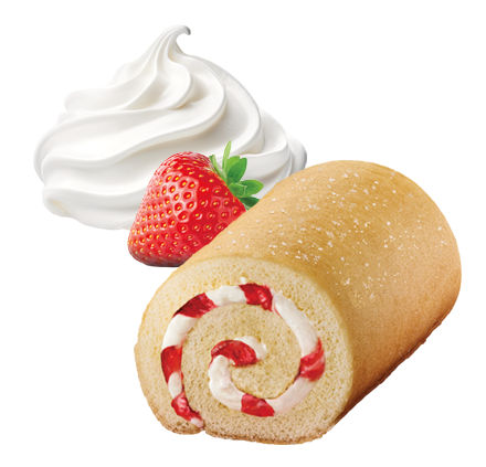Strawberry Shortcake Roulé Roll with a strawberry and a dollop of whipped cream